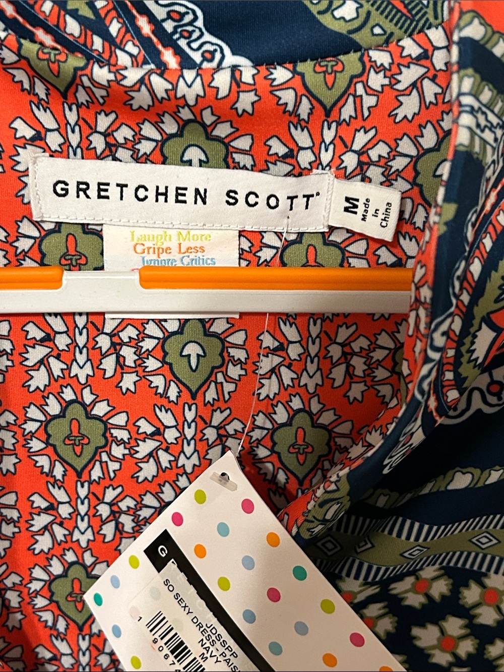 🎼Gretchen Scott Designs so sexy Navy, Coral, Green Paisley park Dress size M NEW - Picture 6 of 13